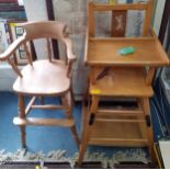 Two children's high chairs, one with a tray. Location: RWF