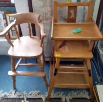 Two children's high chairs, one with a tray. Location: RWF