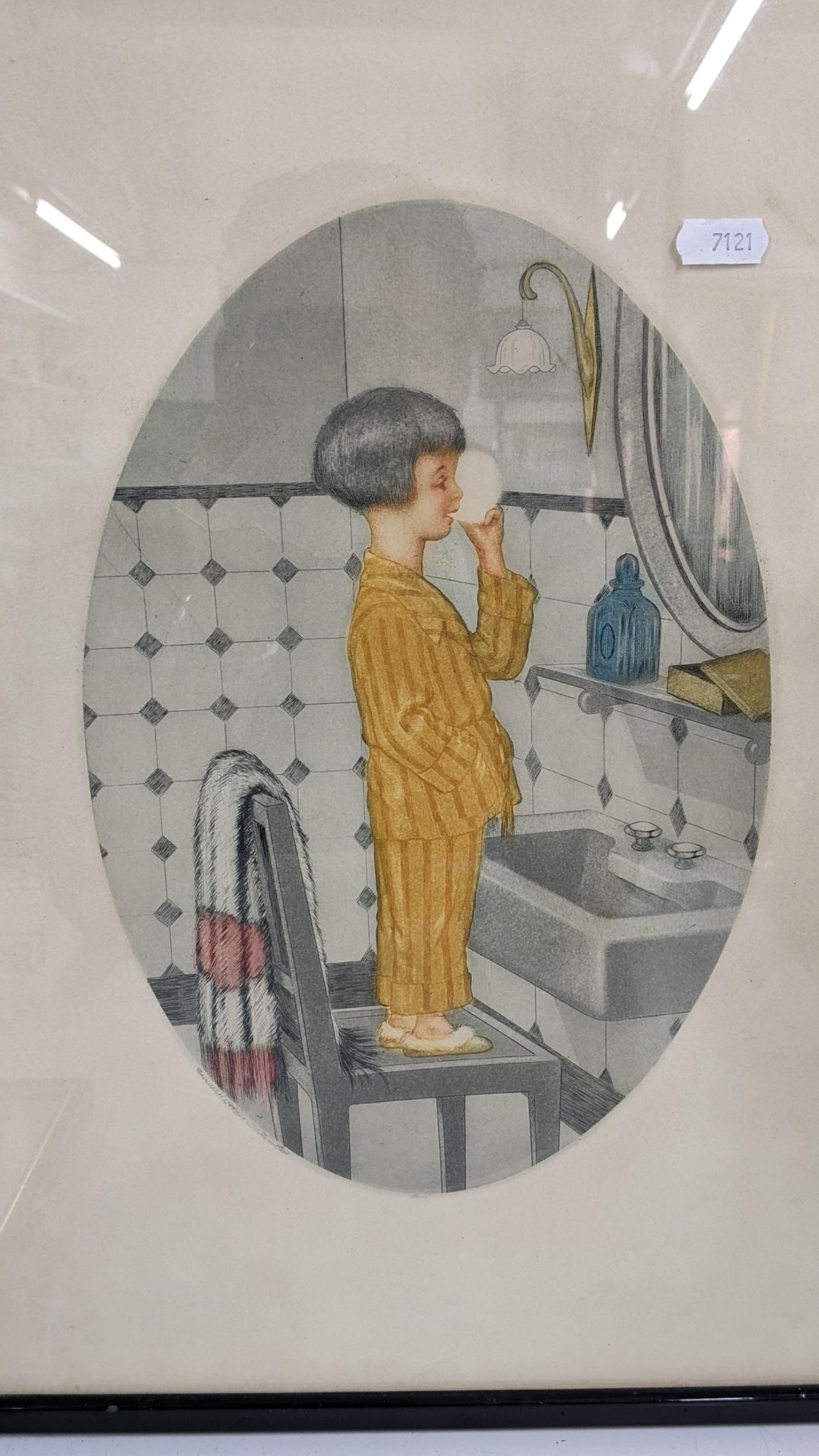 Mixed pictures to include a print depicting a girl stood on a chair in a bathroom inscribed ' - Image 2 of 5