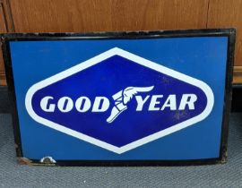 A late 20th century 'Goodyear' enamel advertising sign, 61cm x 39cm Location: