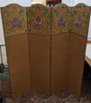 An early 20th century four fold hessian covered screen Location: G