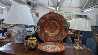 A mixed lot to include a large 18th/19th century copper and brass brazier bowl, 49.5cm diameter