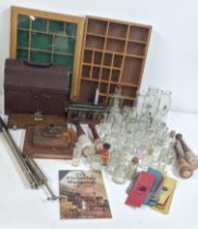 A mixed lot of scientific items and chemist laboratory apothecary bottles and other items Location: