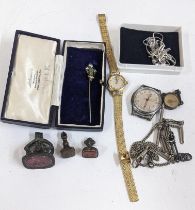 A mixed lot to include three 18th/19th century fob seals, Oris watch, pocket watch chain, and