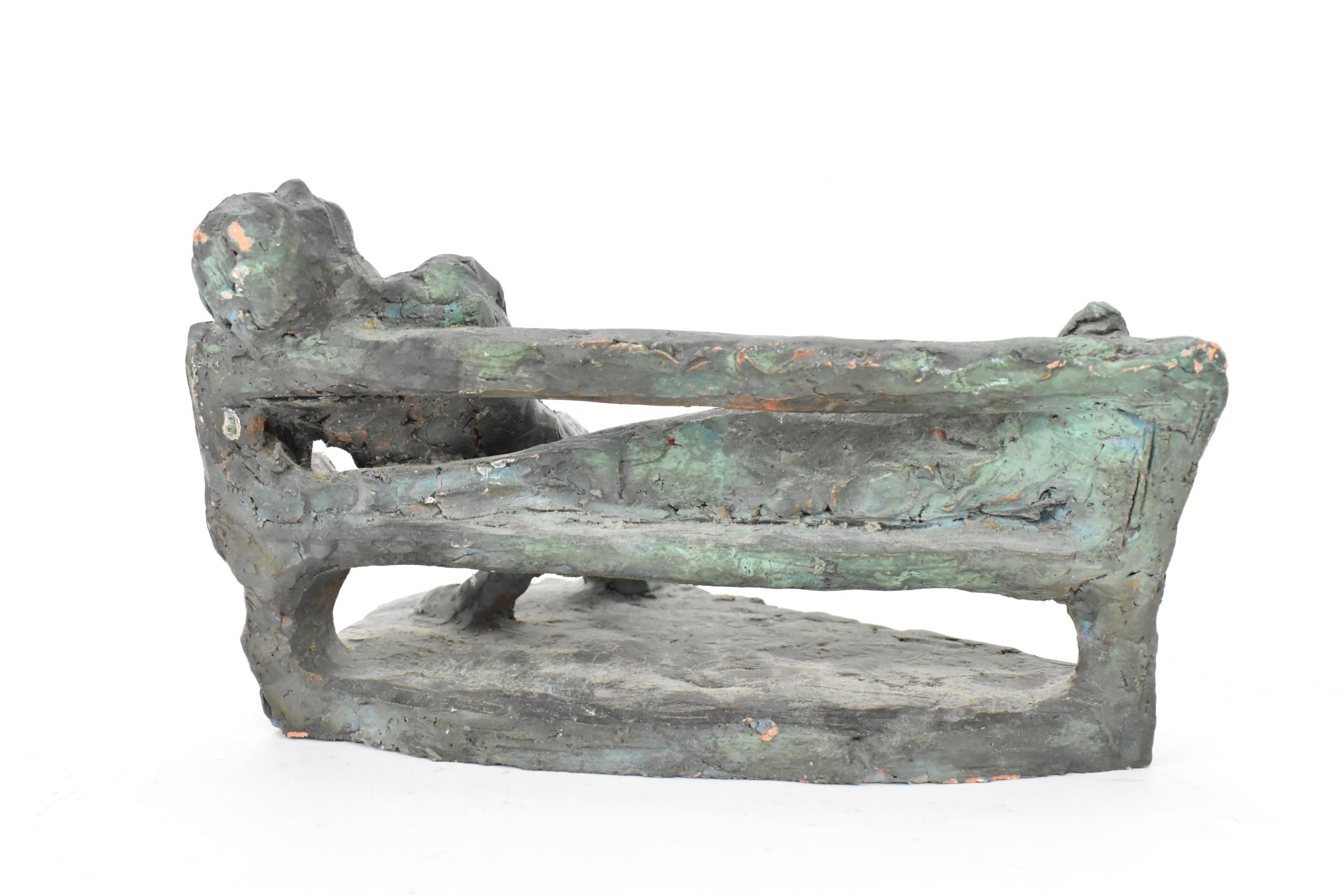 Jack Greaves (b.1928) A carved terracotta bronzed sculpture, entitled 'Park Bench', 16cm high x 27cm - Image 3 of 5