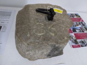 French granite tethering stone with iron handle incised mark number '36' to top, probably 19th