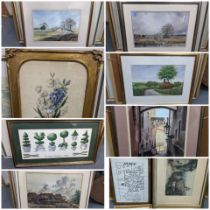 Mixed pictures to include an Anita Skinner watercolour depicting a landscape scene and others