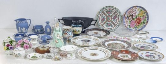 A mixed lot to include a group of Wedgwood Jasperware items to include a jug, cup and saucer and