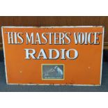A late 20th century 'His Masters Voice' radio enamel sign, 61cm x 38cm Location: