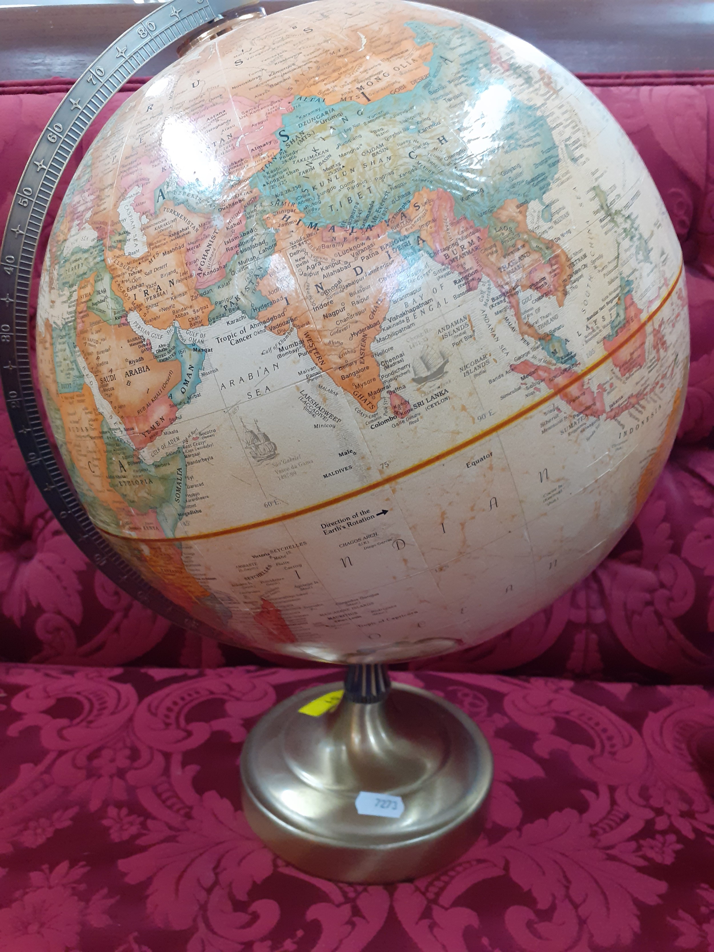A vintage Replogle Legend 12" World Classic globe on a brass effect base, 17" high. Location: RWF