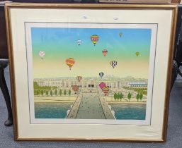 After Framcois 'Franch'Ledan. An artists proof print depicting hot air balloons flying over a