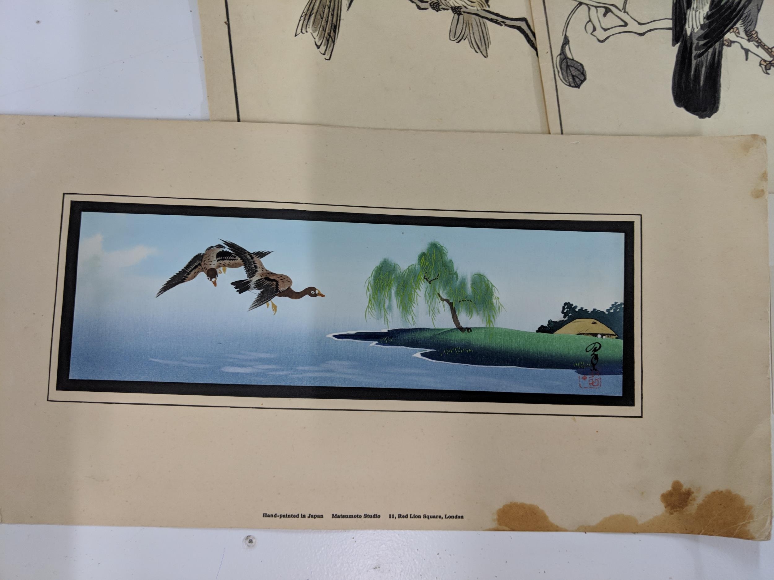 Twelve unframed oriental artists, one of a landscape and eleven depicting birds, and an Location: - Image 3 of 10