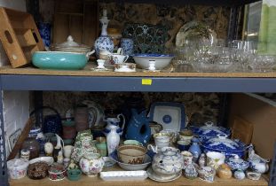 A mixed lot of ceramics, glassware and other items to include Denby mugs and blue glazed vase, Royal