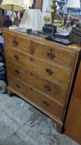 Late Georgian flat fronted chest of two short and three long graduated drawers, brass swan neck