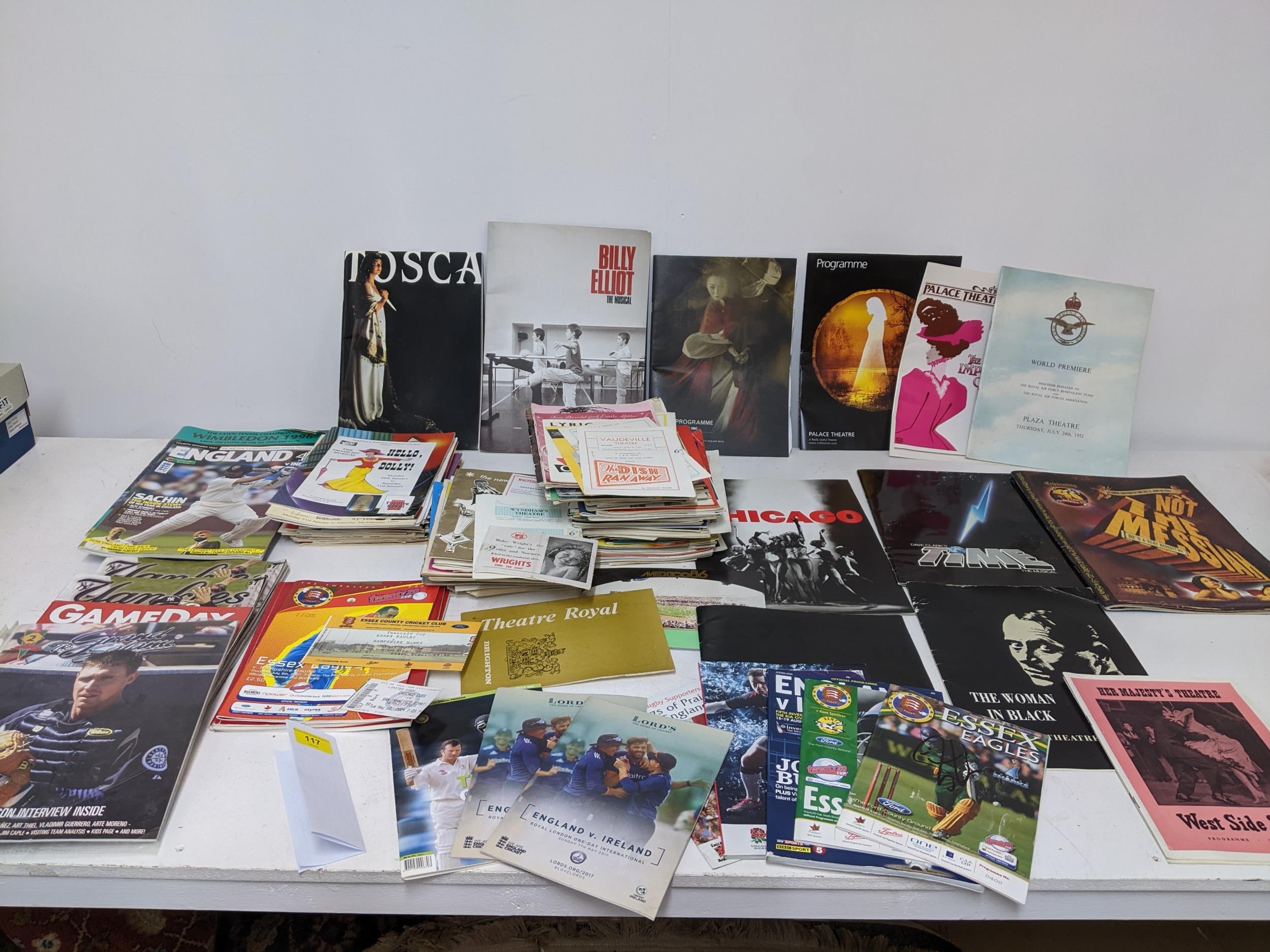A collection of theatre and sporting programmes, tickets and ephemera, some autographed to include