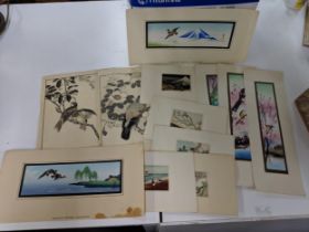 Twelve unframed oriental artists, one of a landscape and eleven depicting birds, and an Location: