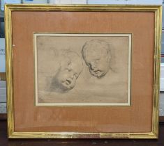 18th century study of two babies drawing, framed and glazed, 24cm x 18cm framed Location: