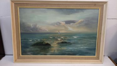 J.M Gilbert - An oil on canvas depicting a seascape scene, signed to the lower right corner, 80 x