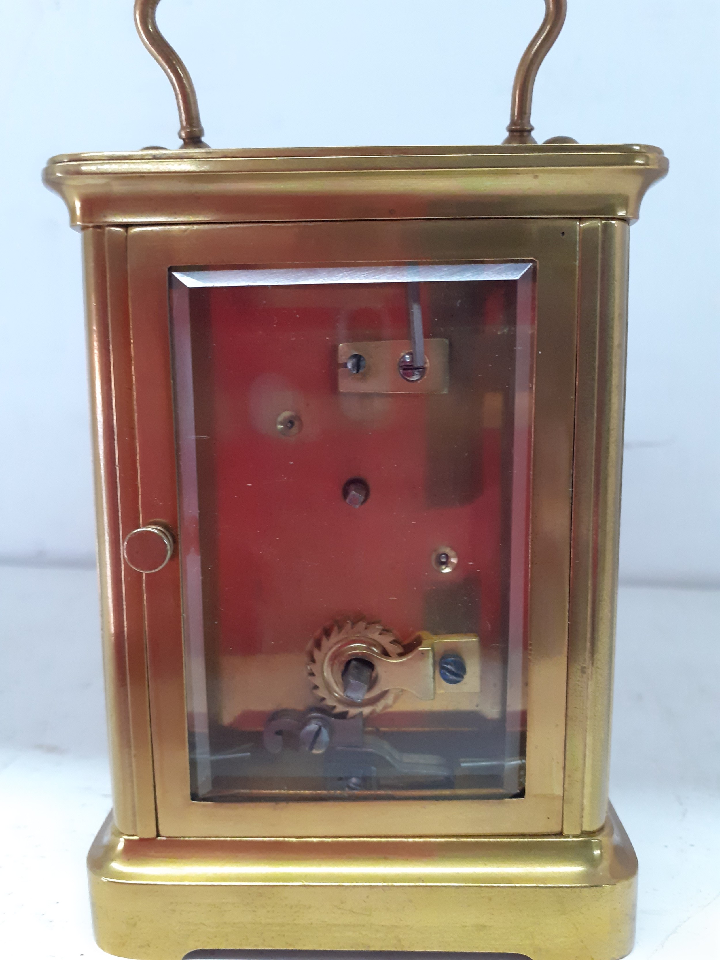 A 5 window brass framed carriage clock with partial enamelled dial, no key Location: 1:1 - Image 3 of 3