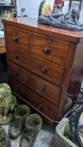 A Victorian mahogany chest of two short and three long drawers, on ball shaped feet, 118x99x46.