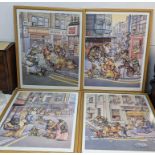 David Clarvis - Four soho stereotypes depicting comical scenes of animals, 54 x 68.5, mounted in