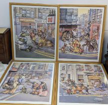 David Clarvis - Four soho stereotypes depicting comical scenes of animals, 54 x 68.5, mounted in