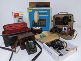 A selection of vintage film and digital cameras to include a Koroll Benamie film 120 leather cased