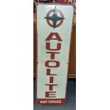 A late 20th century 'Autolite Batteries' enamel advertising sign, 89cm x 28cm Location: