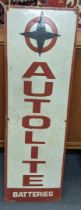 A late 20th century 'Autolite Batteries' enamel advertising sign, 89cm x 28cm Location: