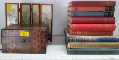 A late 19th century marquetry and walnut cased tea caddy together with a small Japanese table top