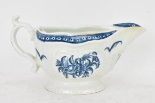 An 18th century Worcester porcelain blue and white sauce boat, circa 1770-80, moulded with