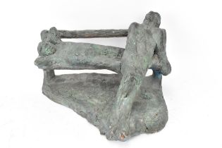 Jack Greaves (b.1928) A carved terracotta bronzed sculpture, entitled 'Park Bench', 16cm high x 27cm