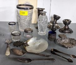 A selection of 19th century and later silver items to include a weighted bud vase, and dwarf