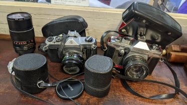 Photographic equipment to include a Pentax SP500, a Vivitar telephoto 200mm lens, and other items