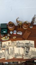 Three Hidden Treasures boxes, Harvest jugs, a Russian painted box, a camera and other items