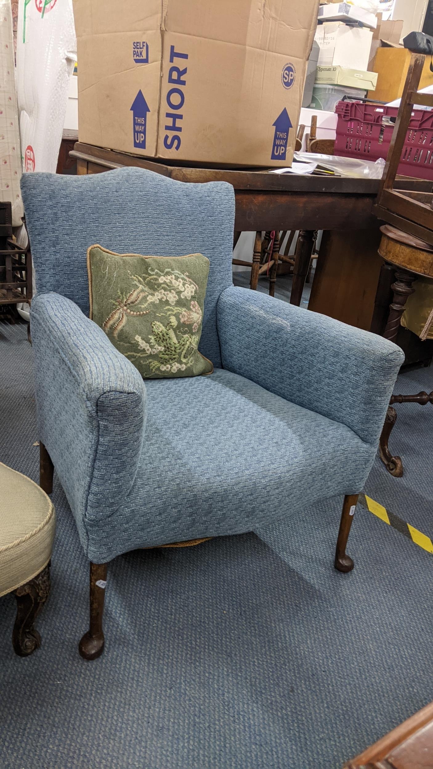 A Victorian nursing chair together with a Victorian footstool and an early 20th century low armchair - Image 3 of 4