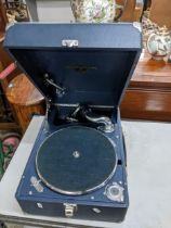 A blue cased Columbia wind up gramophone Location: