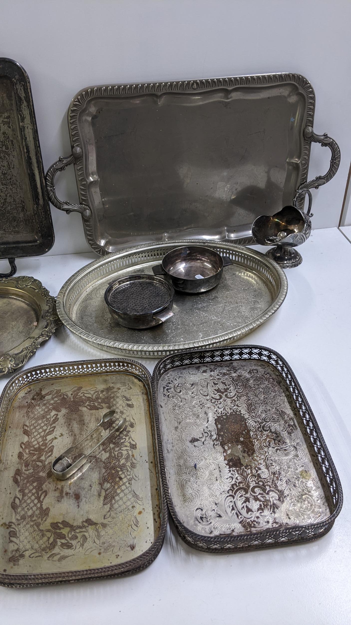 Mixed silver plate to include condiments, twin handled trays and other items Location: - Image 6 of 6