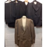 A quantity of vintage gents clothing to include a Harrods tweed jacket 44" chest, unnamed black
