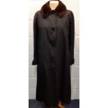 Aquascutum-A vintage Aqua 5 ladies full length black raincoat with brown mink collar and black