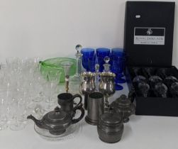 Mixed glassware and pewter to include six Royal Doulton crystal cut glasses boxed, two pewter tea