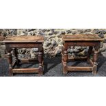 A pair of early 20th century oak joint stools on turned block legs Location: G