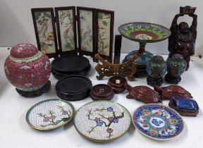 A mixed lot of Chinese and items to include a fourfold screen, cloisonne ginger jars and other items
