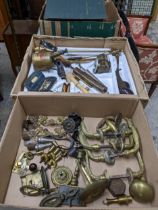 A mixed lot of vintage brass door hardware, three volumes of bound The Practical Householder
