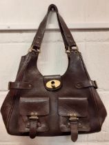 Mulberry-An early 2000's dark brown textured leather 'Annie' shoulder bag having brushed gold tone