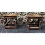A pair of early 20th century oak joint stools on turned block legs Location: G