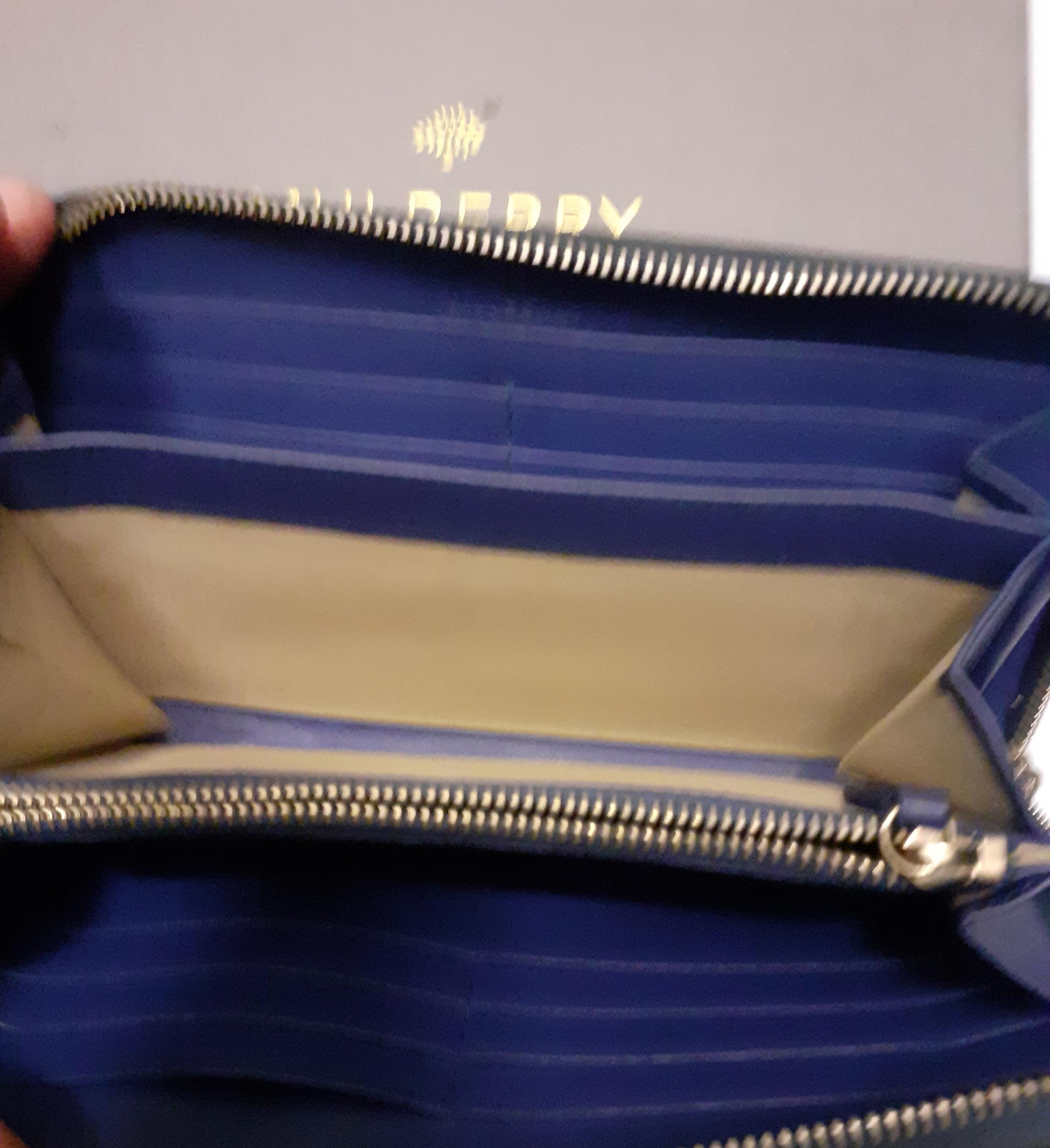 Mulberry- A mid blue leather purse having gold tone hardware and punched hole outline of the - Image 5 of 7