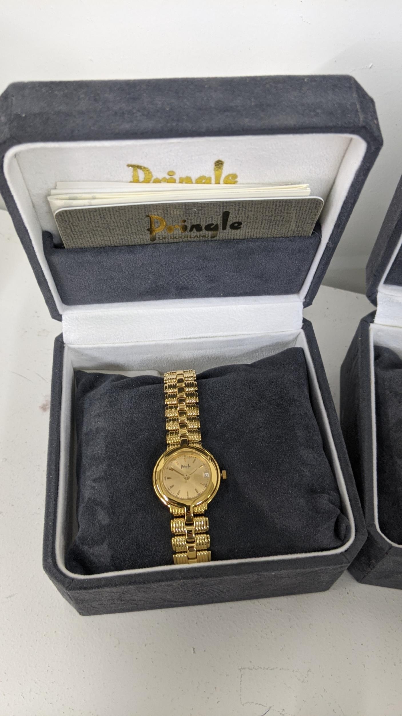 Ten ladies gold plated Pringle wrist watches five having white Quartz faces and five having gold - Image 3 of 8