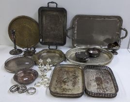 Mixed silver plate to include condiments, twin handled trays and other items Location: