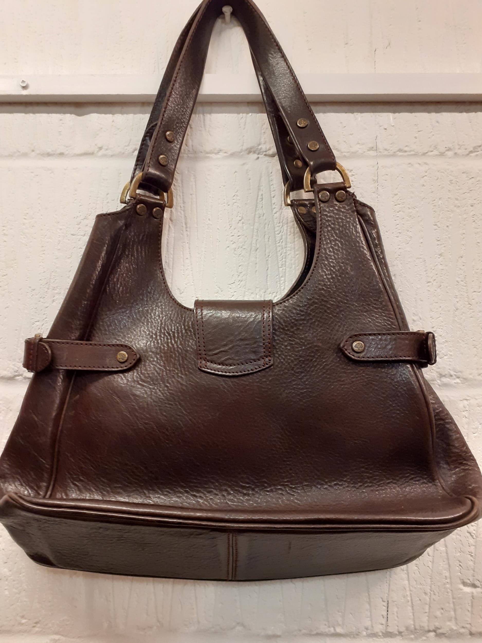 Mulberry-An early 2000's dark brown textured leather 'Annie' shoulder bag having brushed gold tone - Image 6 of 8